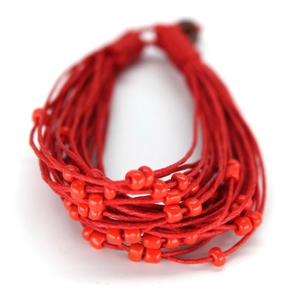Red Cotton Glass Bead Bracelet ❤️ Fair Trade ❤️ - Picture 7 of 8